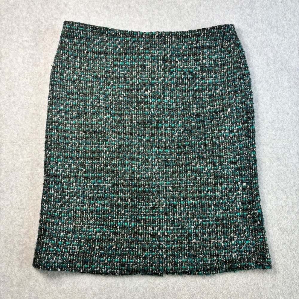 Talbots Tweed Lined Pencil Skirt Career Office Wear Teal Black White 12P
